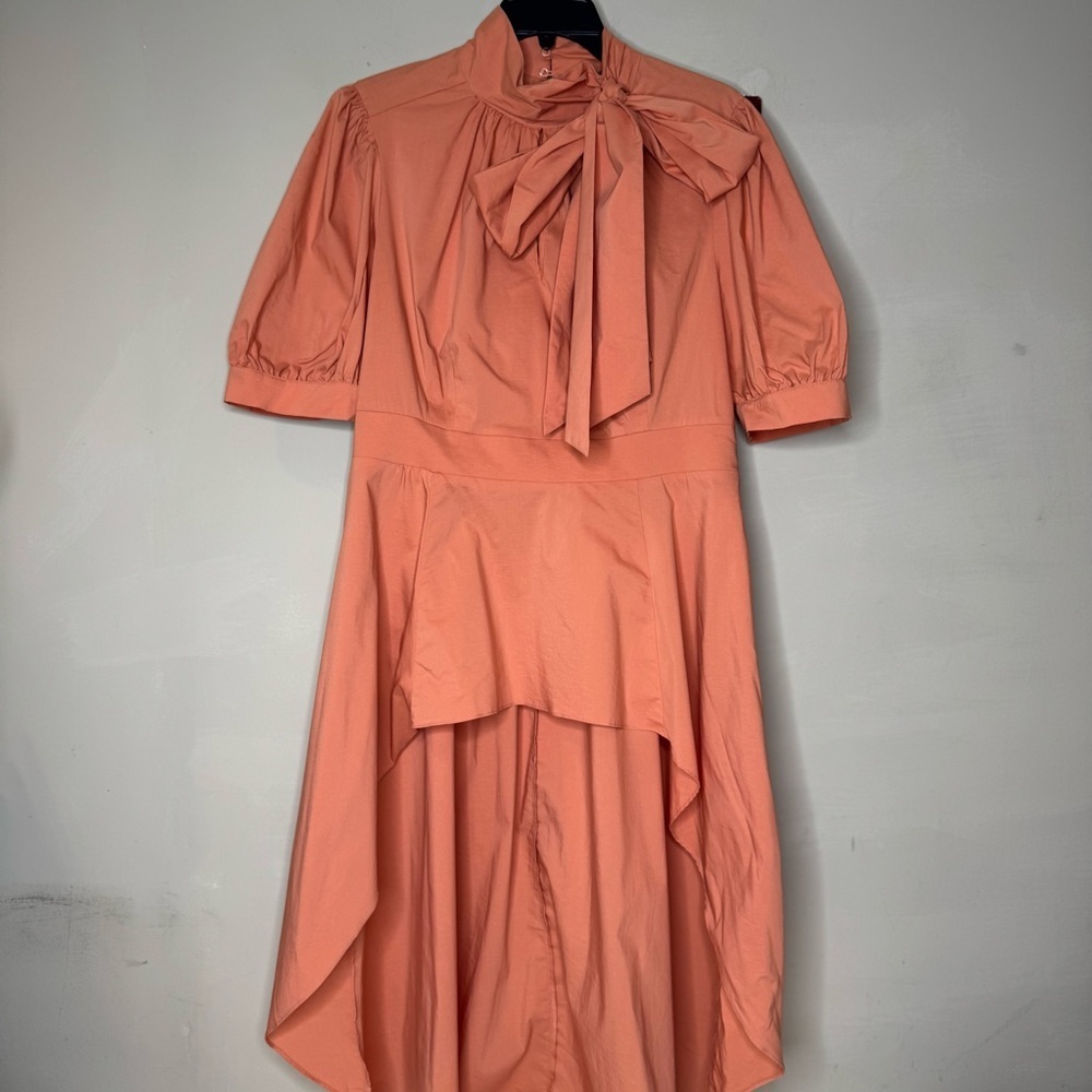 New York & Co High-Low Salmon Top w/ Bow and Puff Sleeves Size XL - Picture 2 of 11